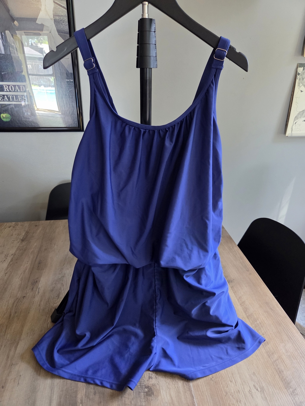 Classic Navy One-Piece Swimsuit Romper with Blouson Top - Picture 4 of 4